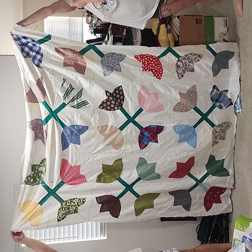 Hand Crafted Vintage Handstitched Quilt Topper,  74" x 63"